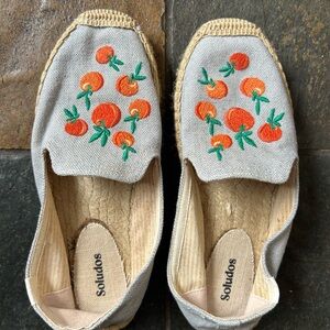 Soludos Canvas Espadrilles with Orange and Green Embroidery